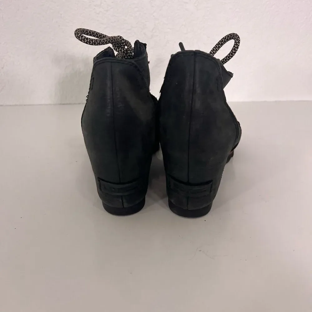 Sorel Black Leather Cutout Detail Lace Up Wedge‎ Sandals Women’s 7.5